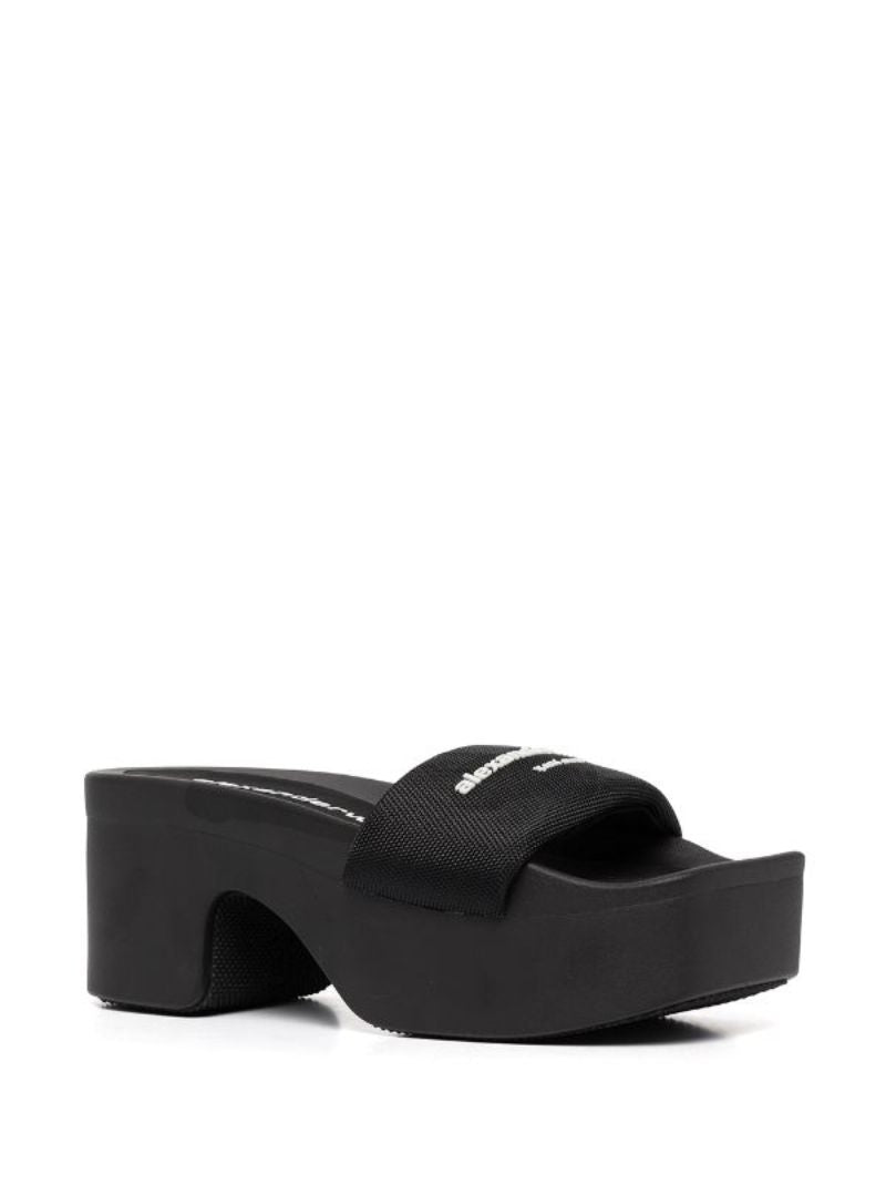 Black Logo Strap Platform Slides