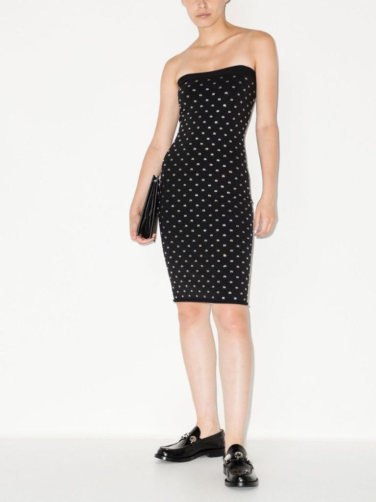 Black Crystal-embellished Bandeau Dress