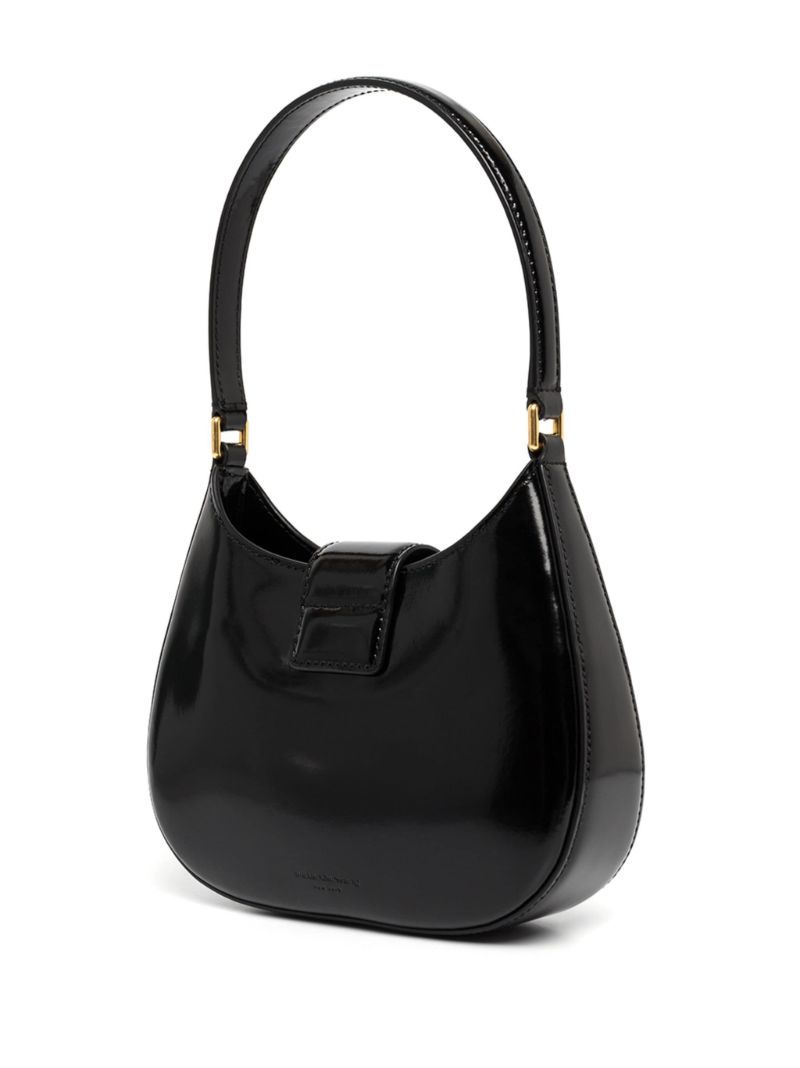 Black Logo Plaque Leather Shoulder Bag
