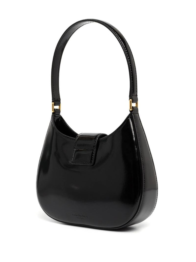 Black Logo Plaque Leather Shoulder Bag