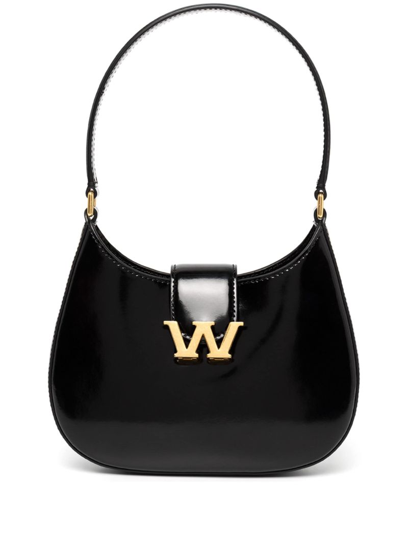Black Logo Plaque Leather Shoulder Bag