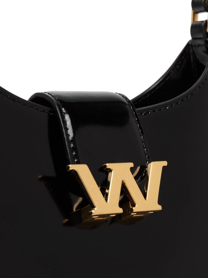 Black Logo Plaque Leather Shoulder Bag