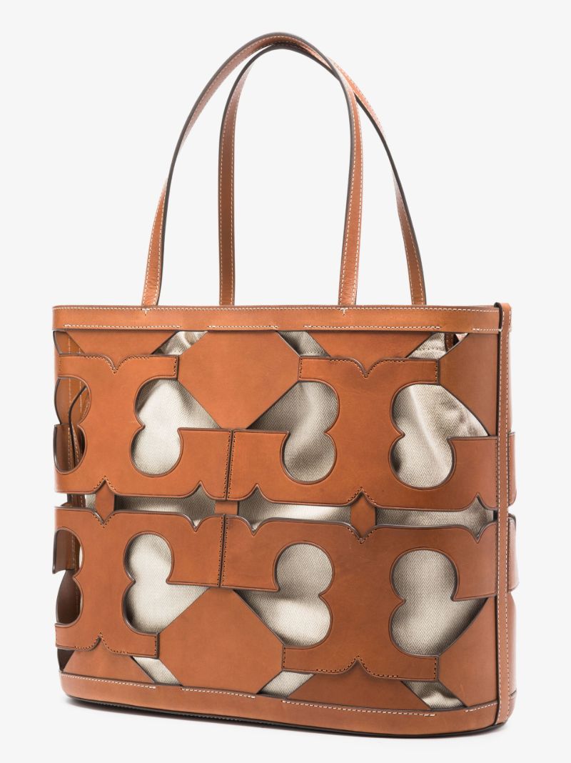 Brown Double T Cutout Logo Leather Tote Bag
