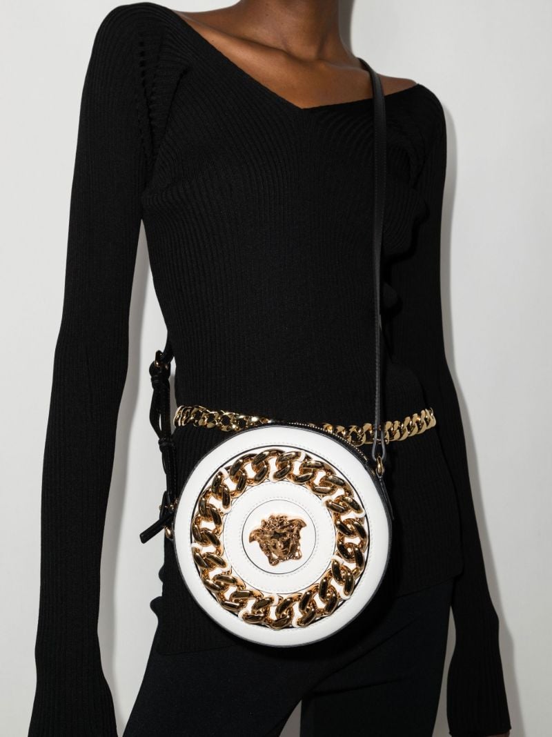 White La Medusa Round Denim Cross Body Bag