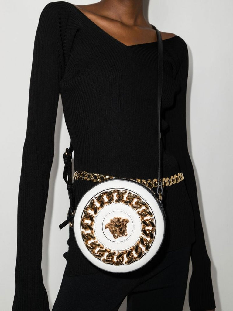 White La Medusa Round Denim Cross Body Bag
