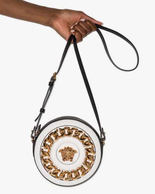 White La Medusa Round Denim Cross Body Bag