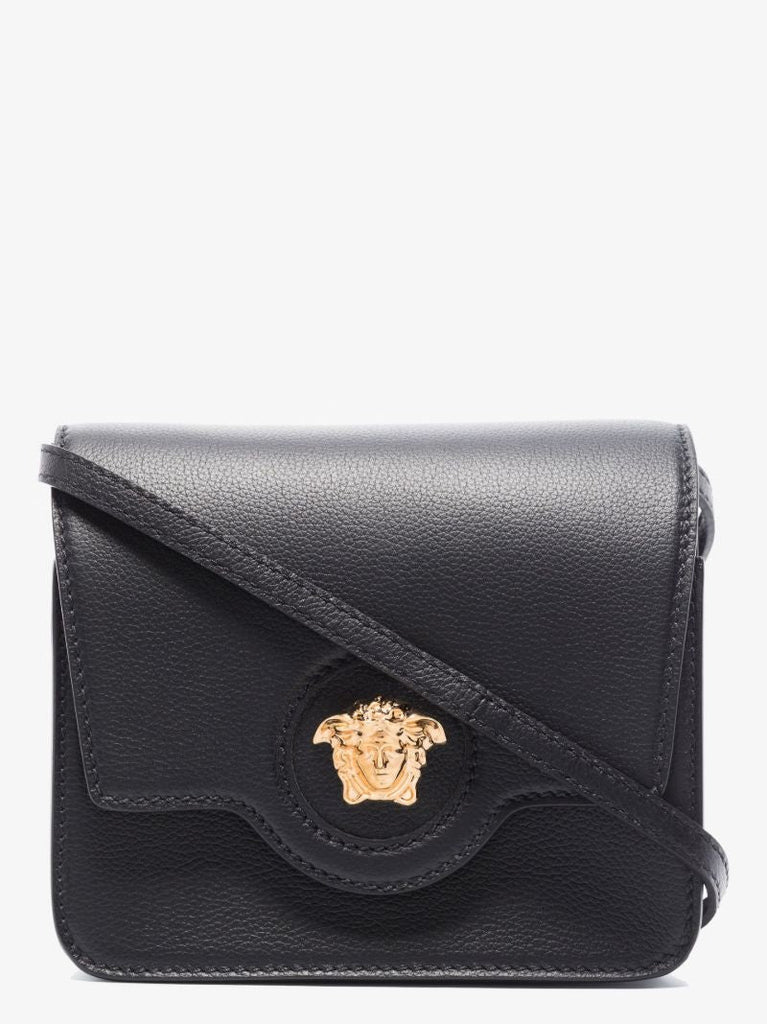 Black La Medusa Leather Cross Body Bag