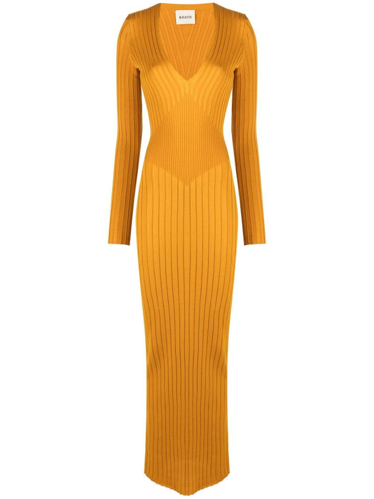Yellow Nikolai Long Sleeve Silk Maxi Dress