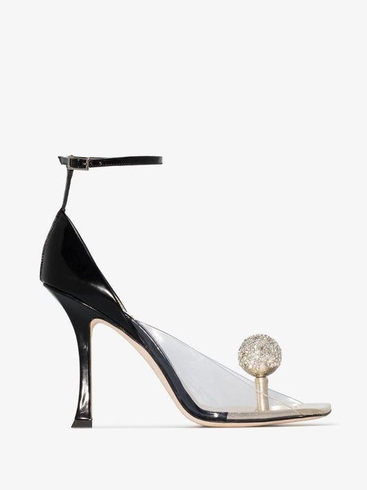 X Mugler Black 100 Crystal Ball Leather Sandals