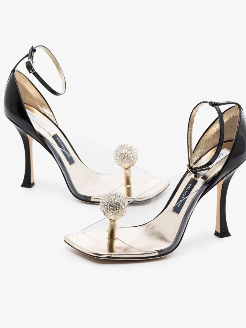 X Mugler Black 100 Crystal Ball Leather Sandals