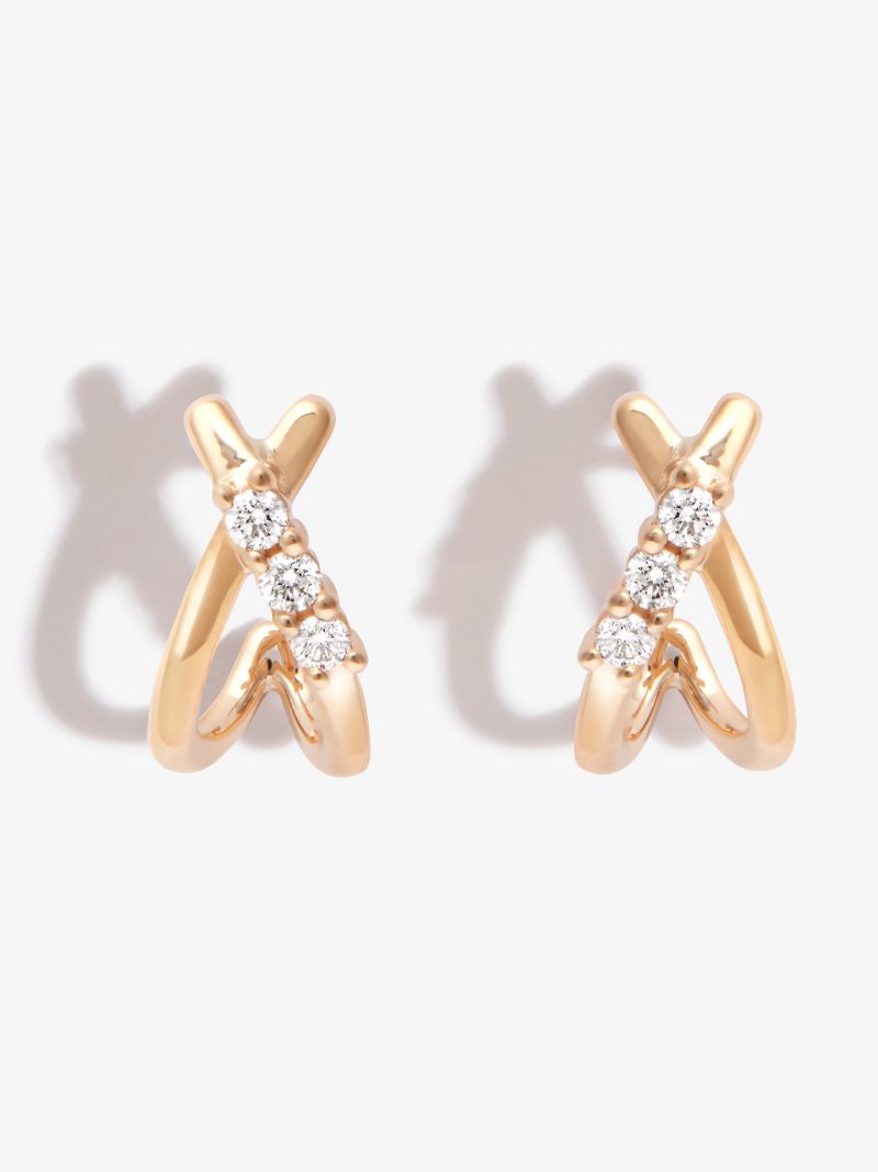 14k Yellow Gold Ava Bea X Diamond Huggie Earrings