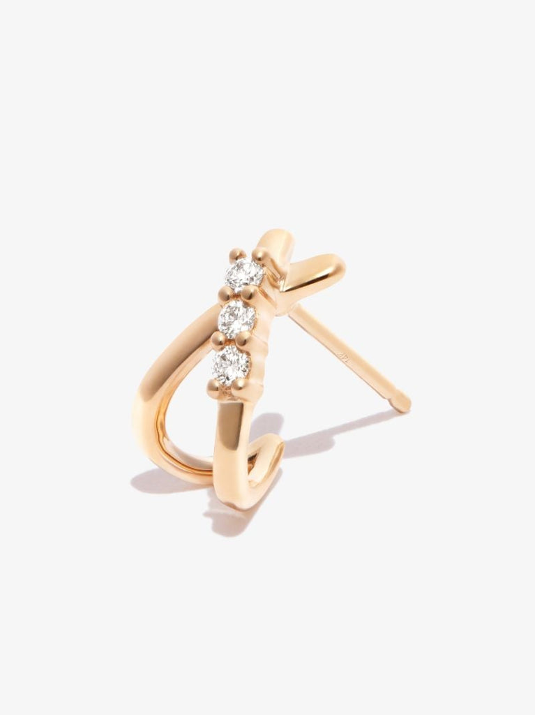 14k Yellow Gold Ava Bea X Diamond Huggie Earrings