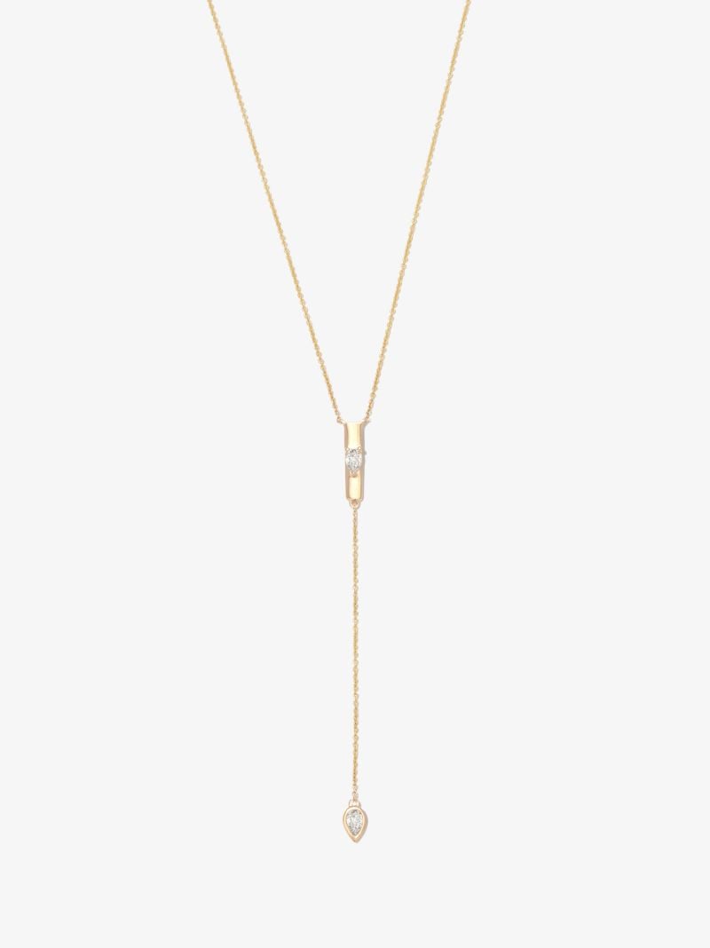 14k Yellow Gold Taylor Elaine Pear Vertical Bar Lariat Diamond Necklace