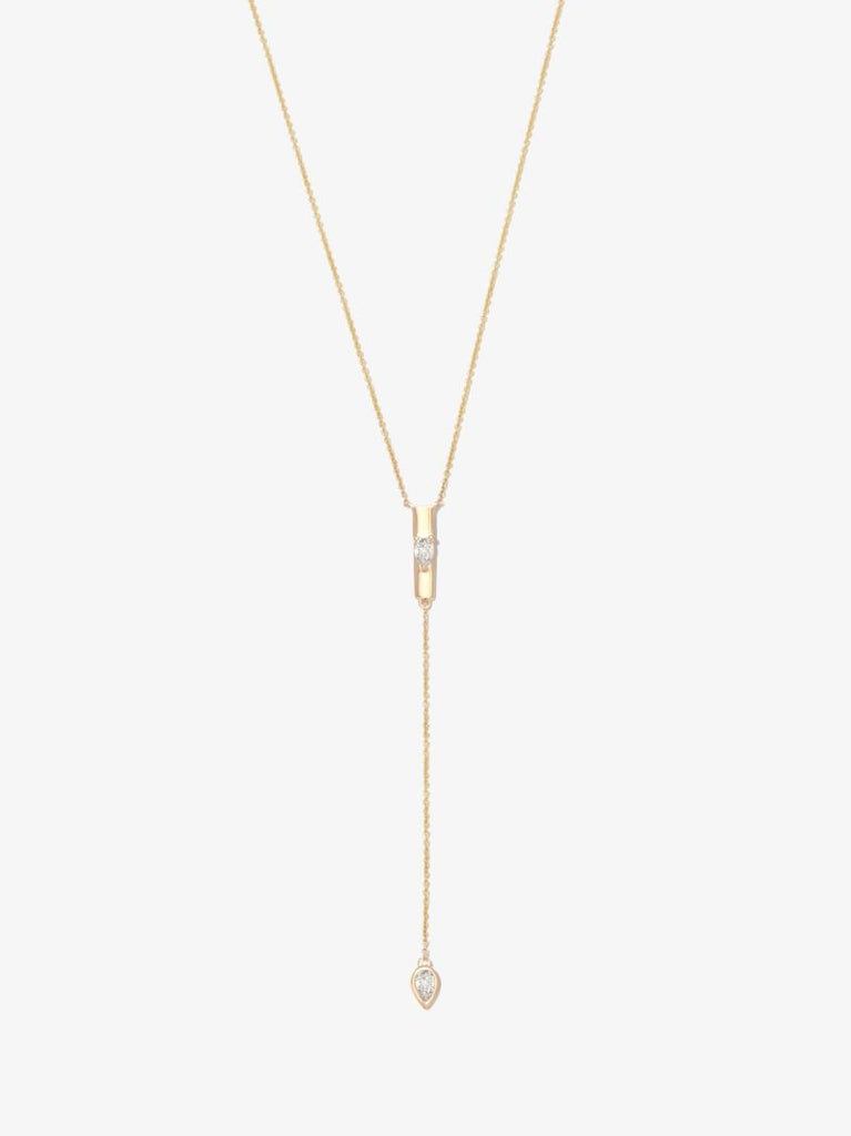 14k Yellow Gold Taylor Elaine Pear Vertical Bar Lariat Diamond Necklace