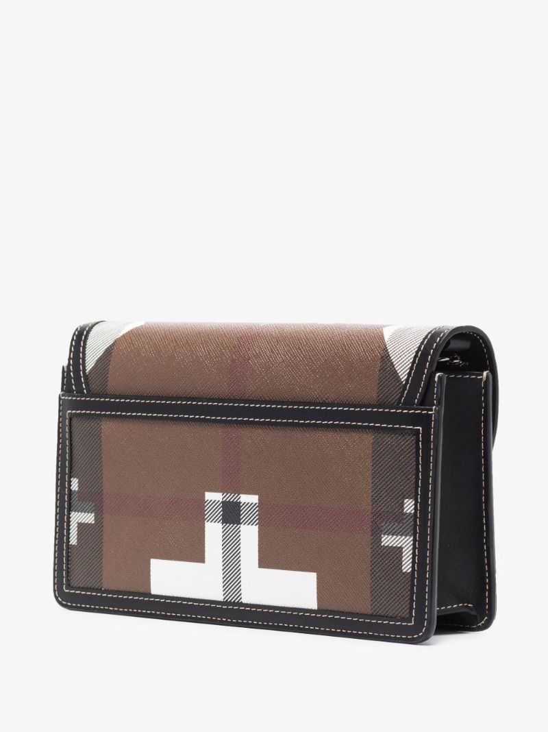 Brown Geometric Check Cross Body Bag