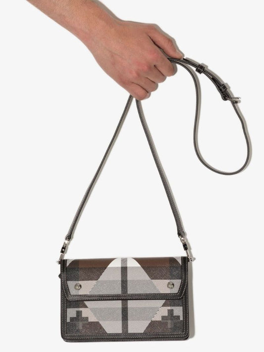Brown Geometric Check Cross Body Bag