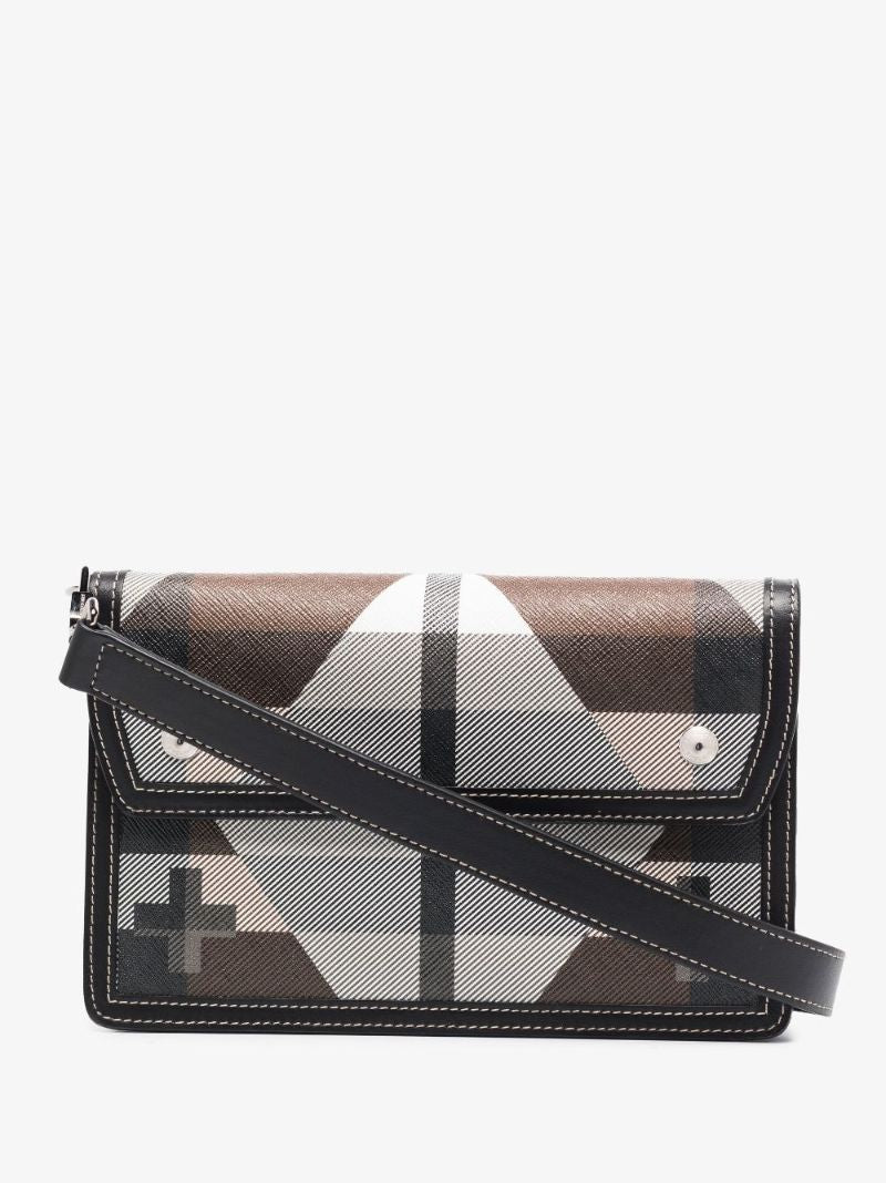 Brown Geometric Check Cross Body Bag