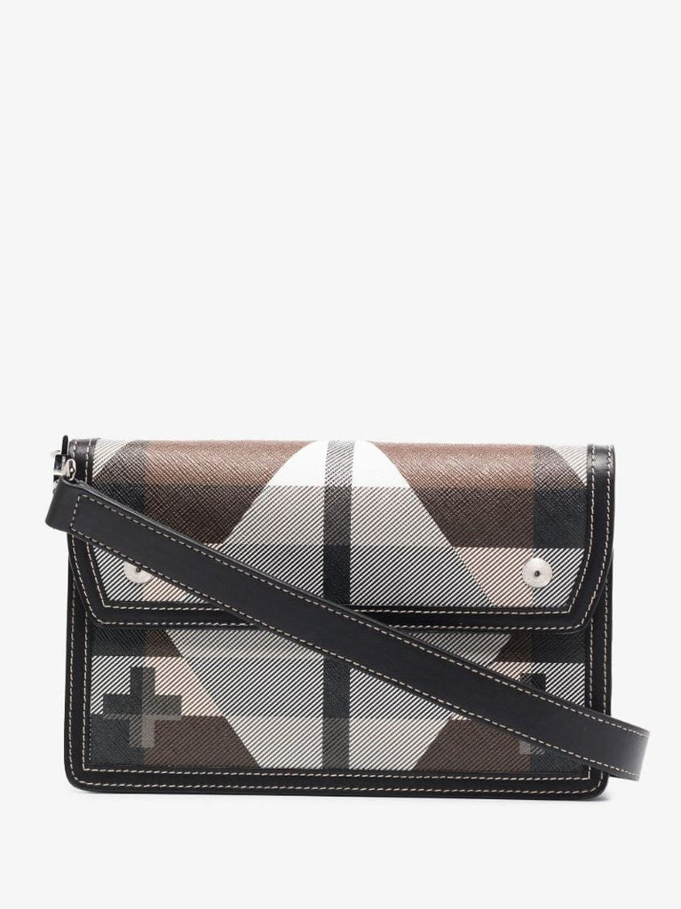 Brown Geometric Check Cross Body Bag