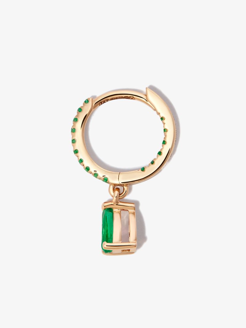 14k Yellow Gold Emerald Drop Huggie Hoop Earring