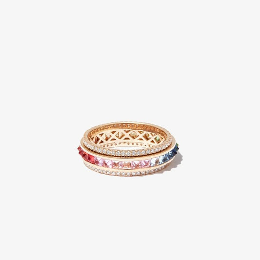 14k Yellow Gold Spike Spinner PavÃ_x0083_Â© Diamond Sapphire Ring