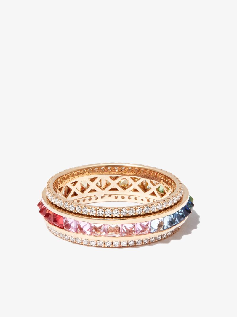 14k Yellow Gold Spike Spinner PavÃ_x0083_Â© Diamond Sapphire Ring