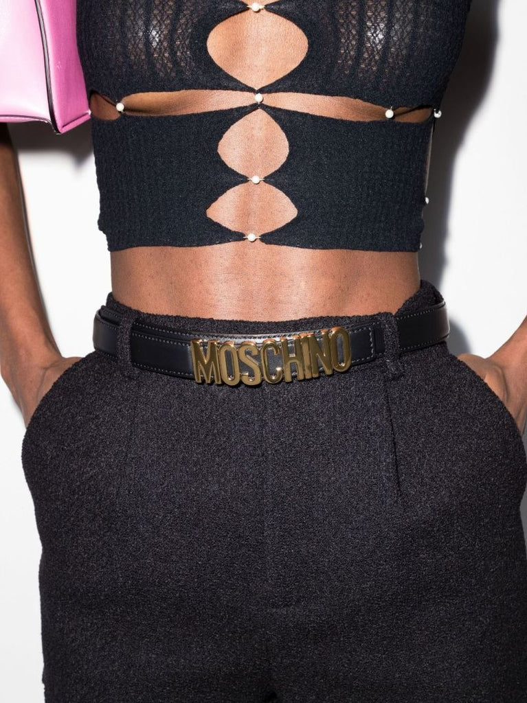 Black Logo Leather Belt