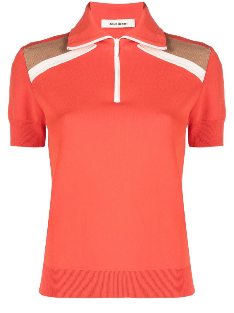 Red Harp Knitted Half Zip Polo Shirt