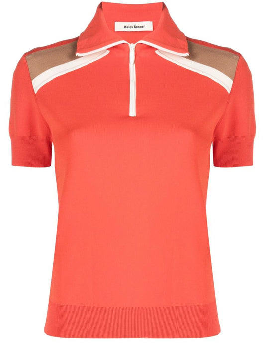 Red Harp Knitted Half Zip Polo Shirt