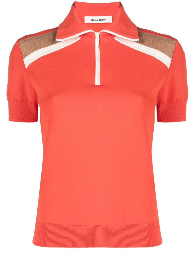 Red Harp Knitted Half Zip Polo Shirt