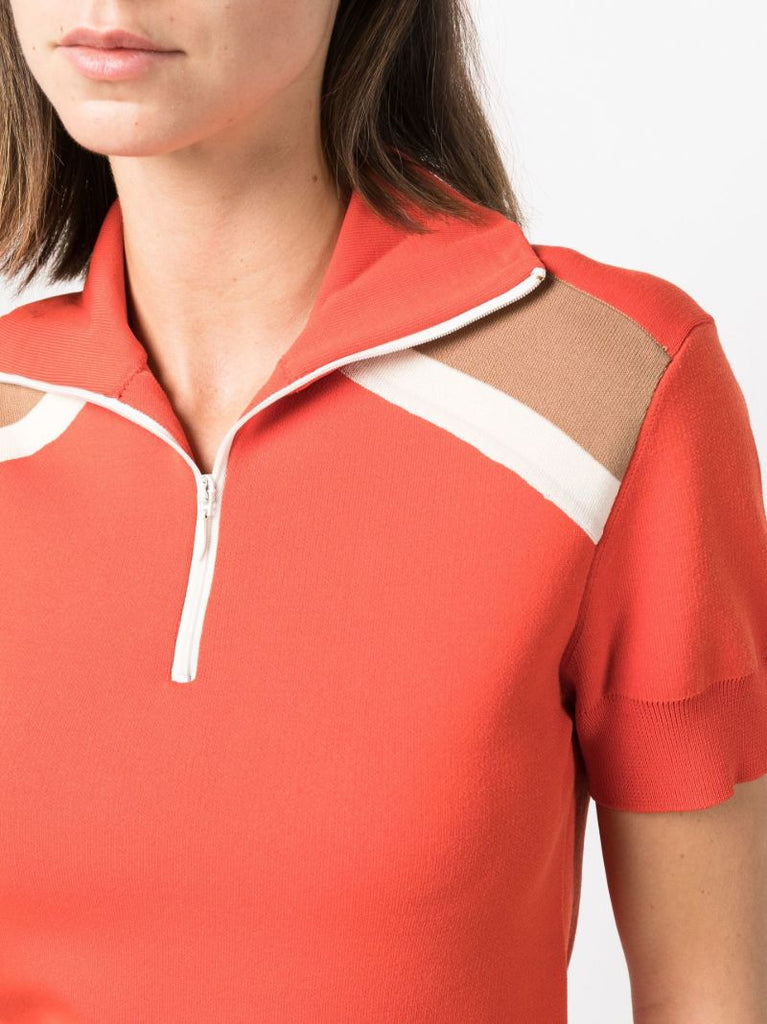 Red Harp Knitted Half Zip Polo Shirt