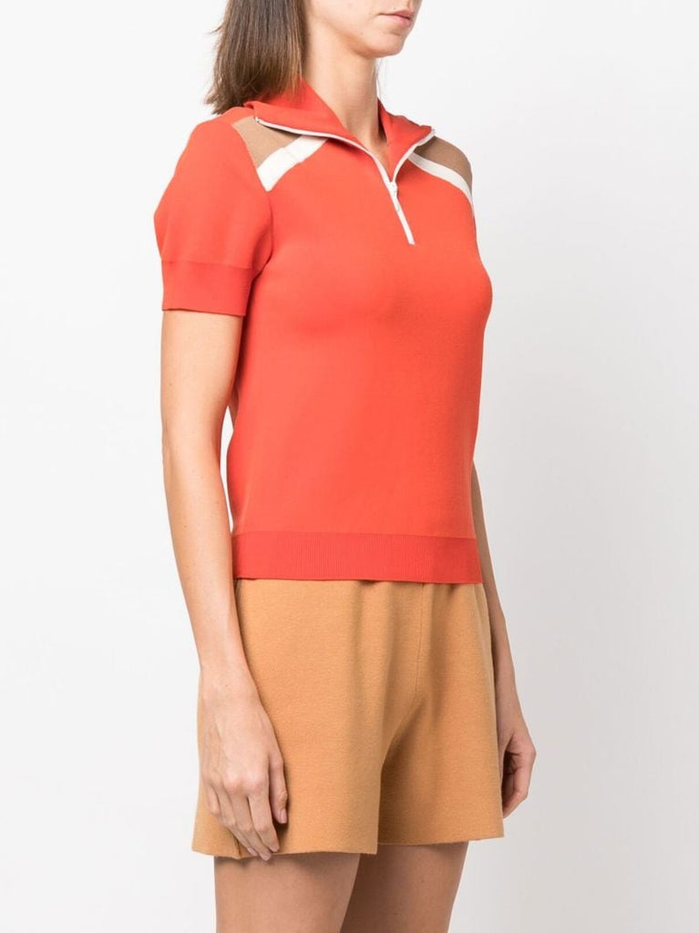 Red Harp Knitted Half Zip Polo Shirt