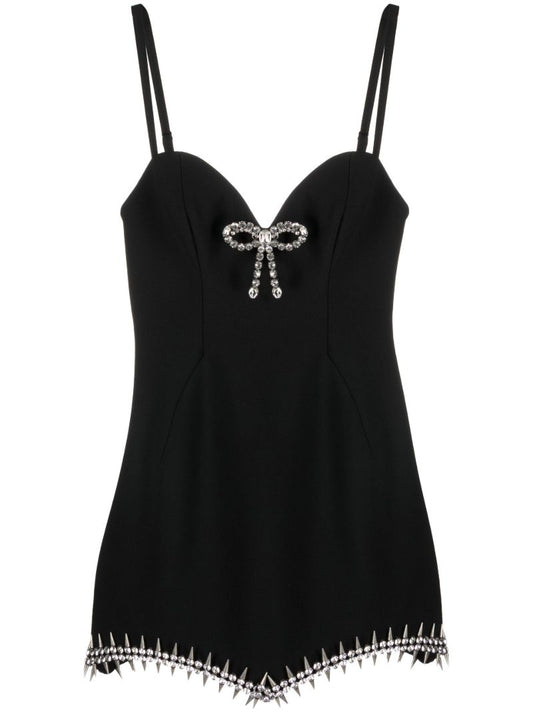 Black Embellished Asymmetric Mini Dress