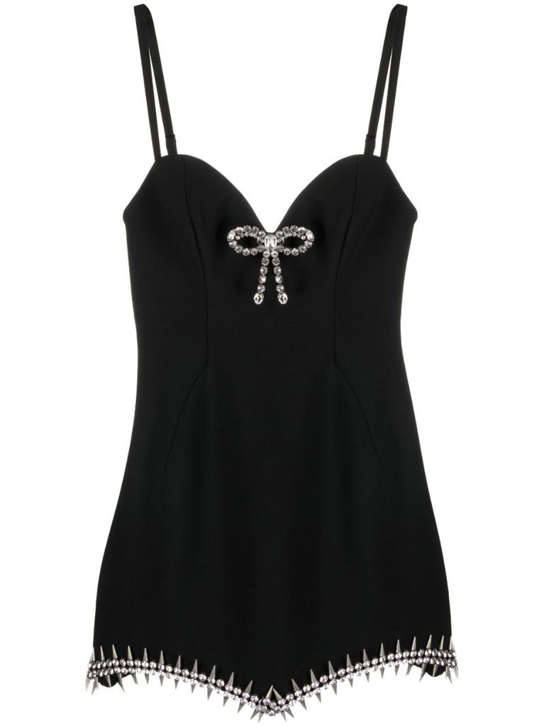Black Embellished Asymmetric Mini Dress