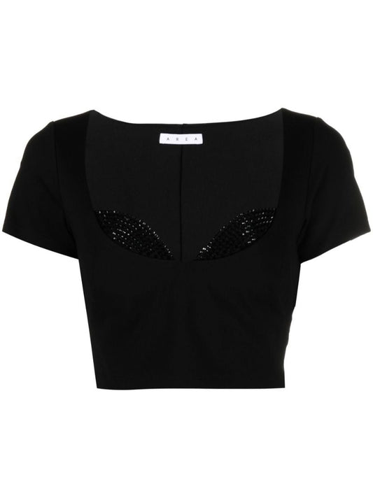 Black Crystal-embellished Cropped T-shirt