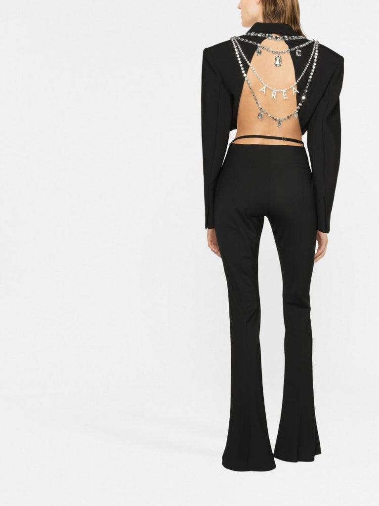 Black Crystal-embellished Cropped Blazer