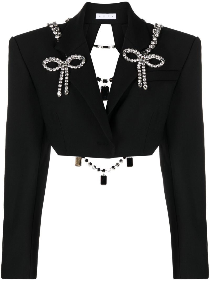 Black Crystal-embellished Cropped Blazer