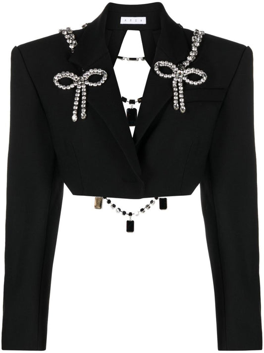 Black Crystal-embellished Cropped Blazer