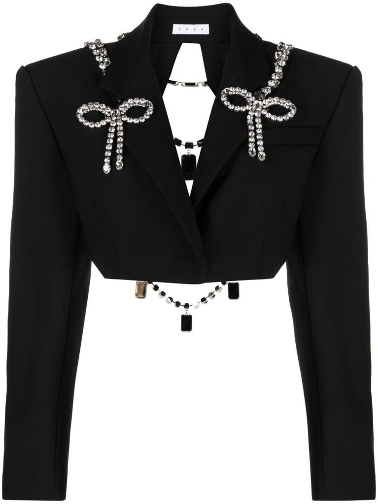 Black Crystal-embellished Cropped Blazer