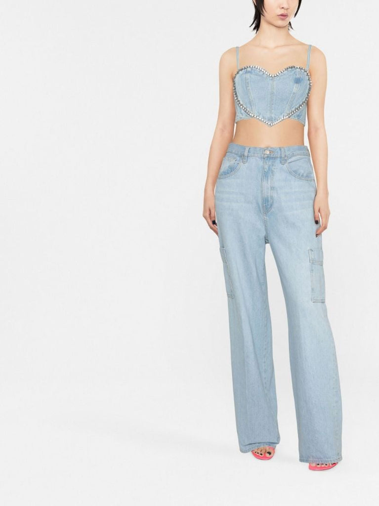 Blue Crystal Denim Corset Top