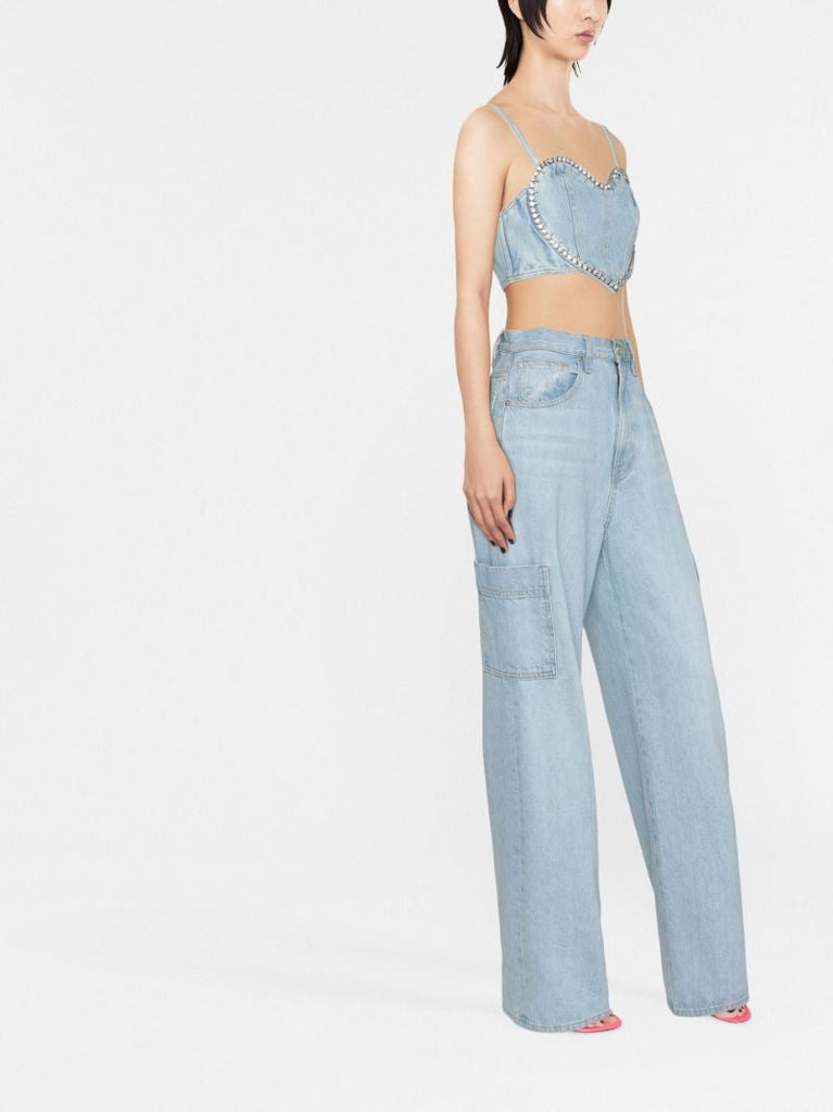 Blue Crystal Denim Corset Top