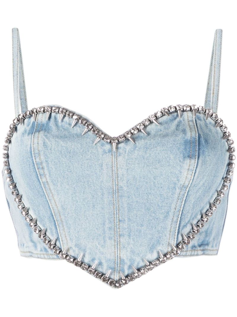 Blue Crystal Denim Corset Top