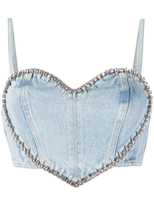 Blue Crystal Denim Corset Top