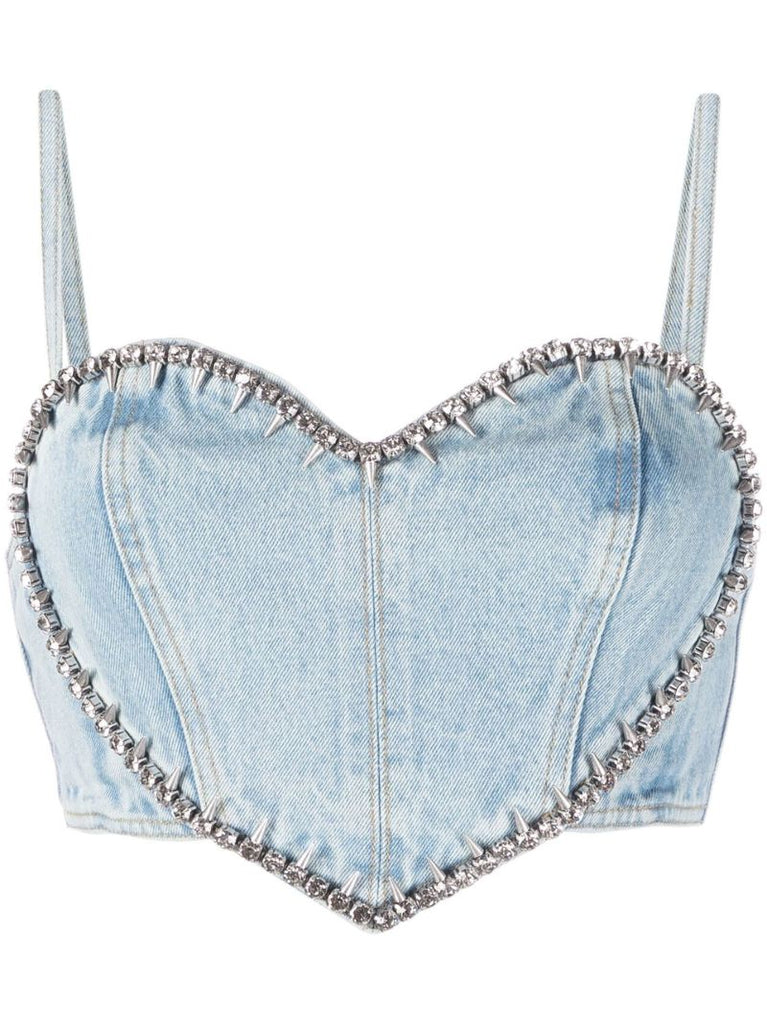 Blue Crystal Denim Corset Top