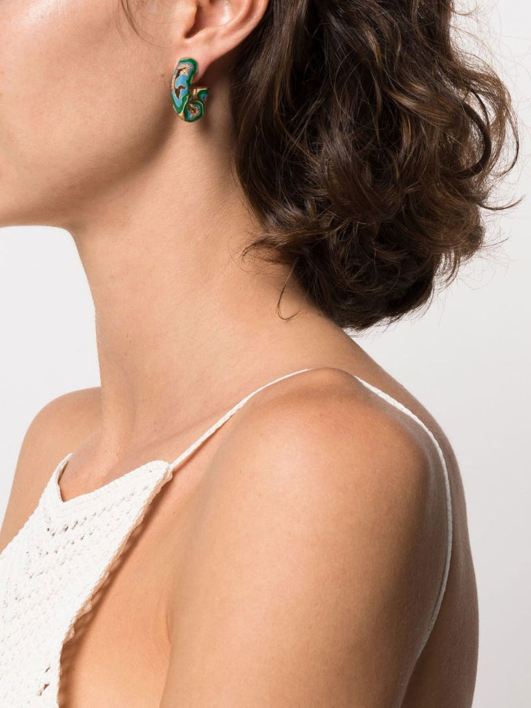 Gold-plated Camo Enamel Crystal Hoop Earrings