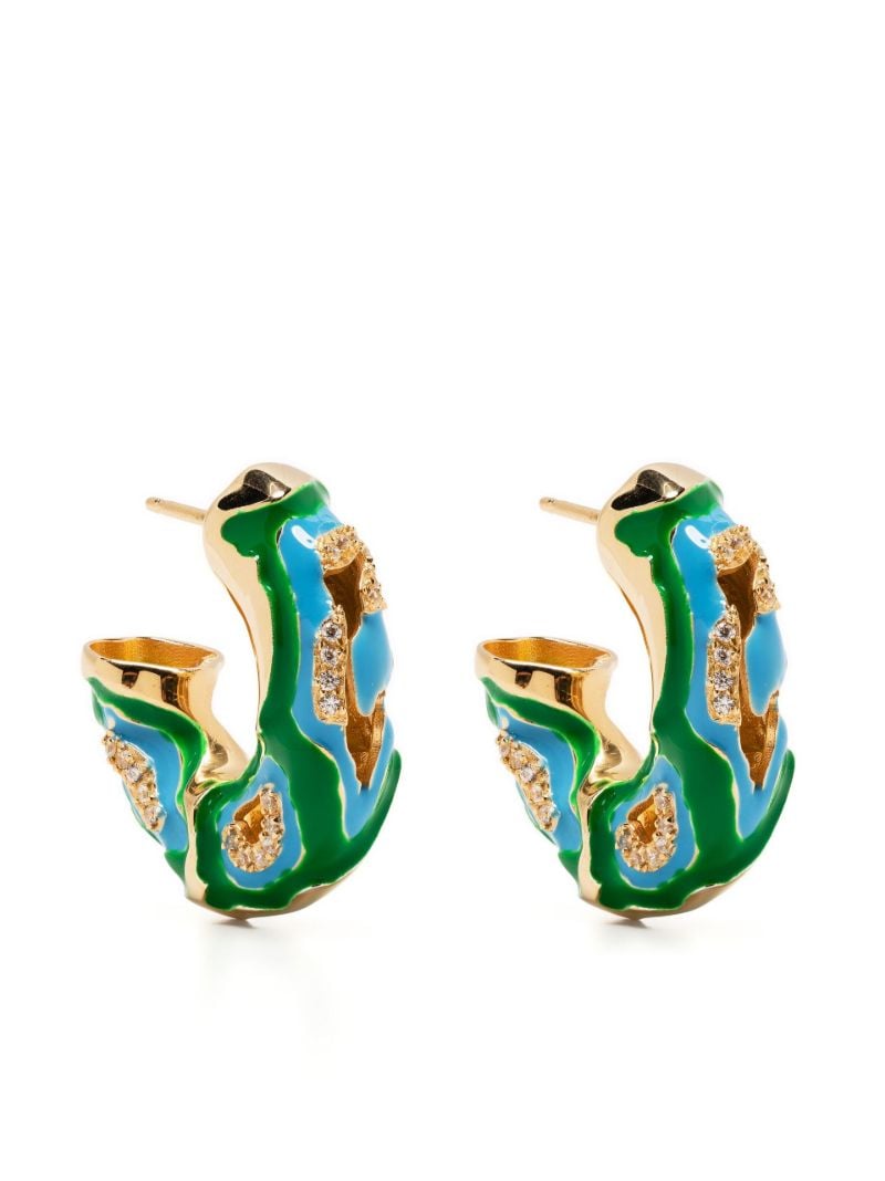 Gold-plated Camo Enamel Crystal Hoop Earrings