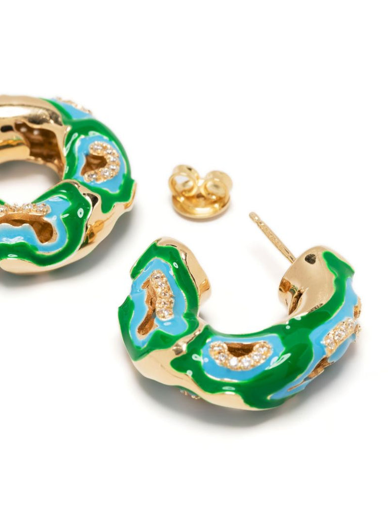 Gold-plated Camo Enamel Crystal Hoop Earrings