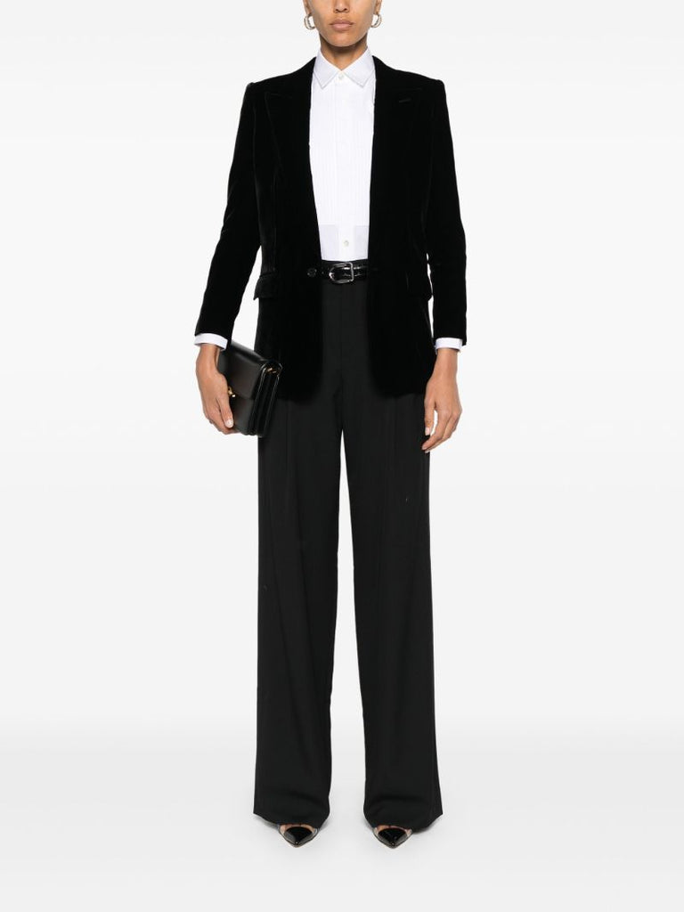 Black Single-breasted Velvet Blazer