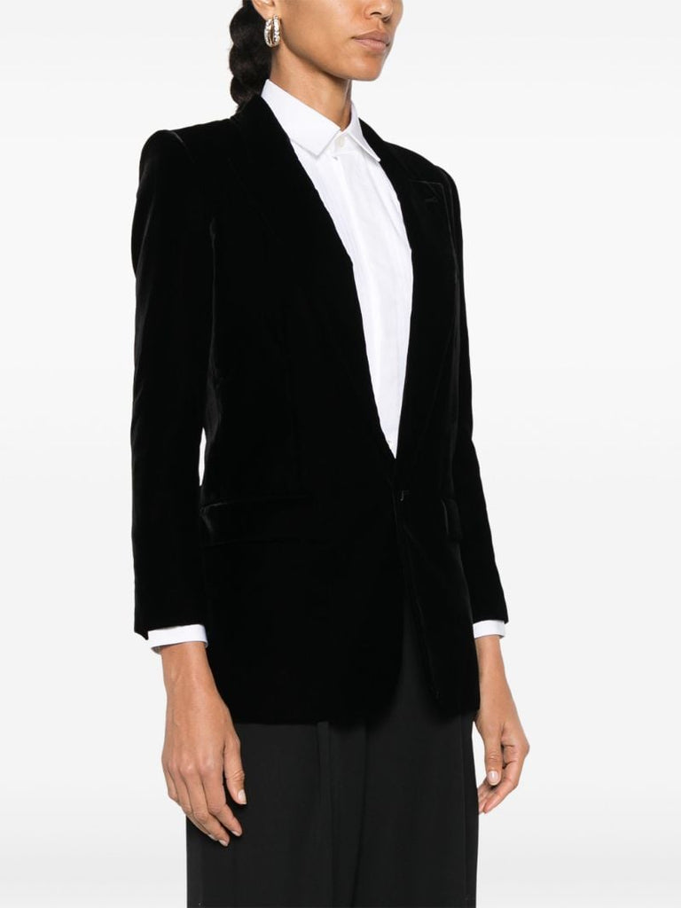 Black Single-breasted Velvet Blazer
