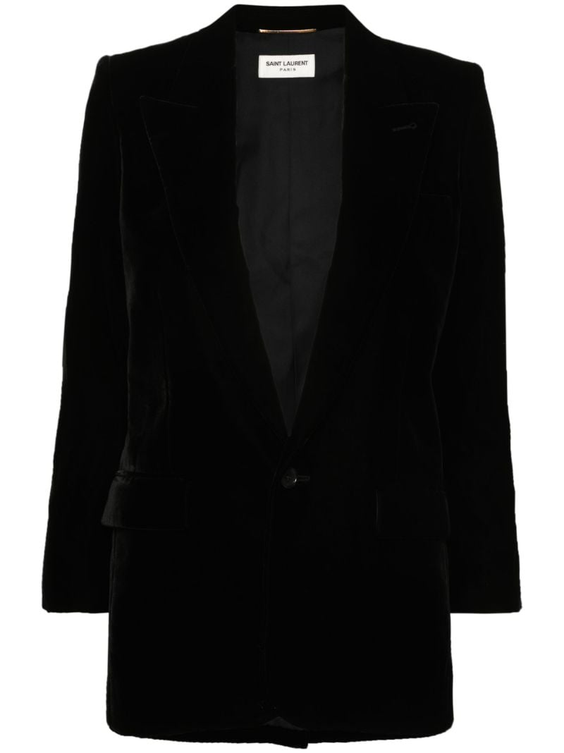 Black Single-breasted Velvet Blazer