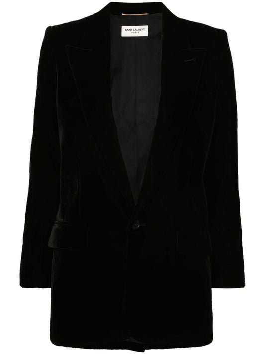 Black Single-breasted Velvet Blazer